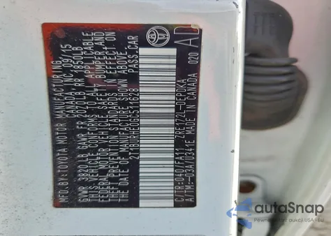 2016 Toyota Corolla L z USA, uszkodzony, nr VIN 2T1BURHE0GC511628